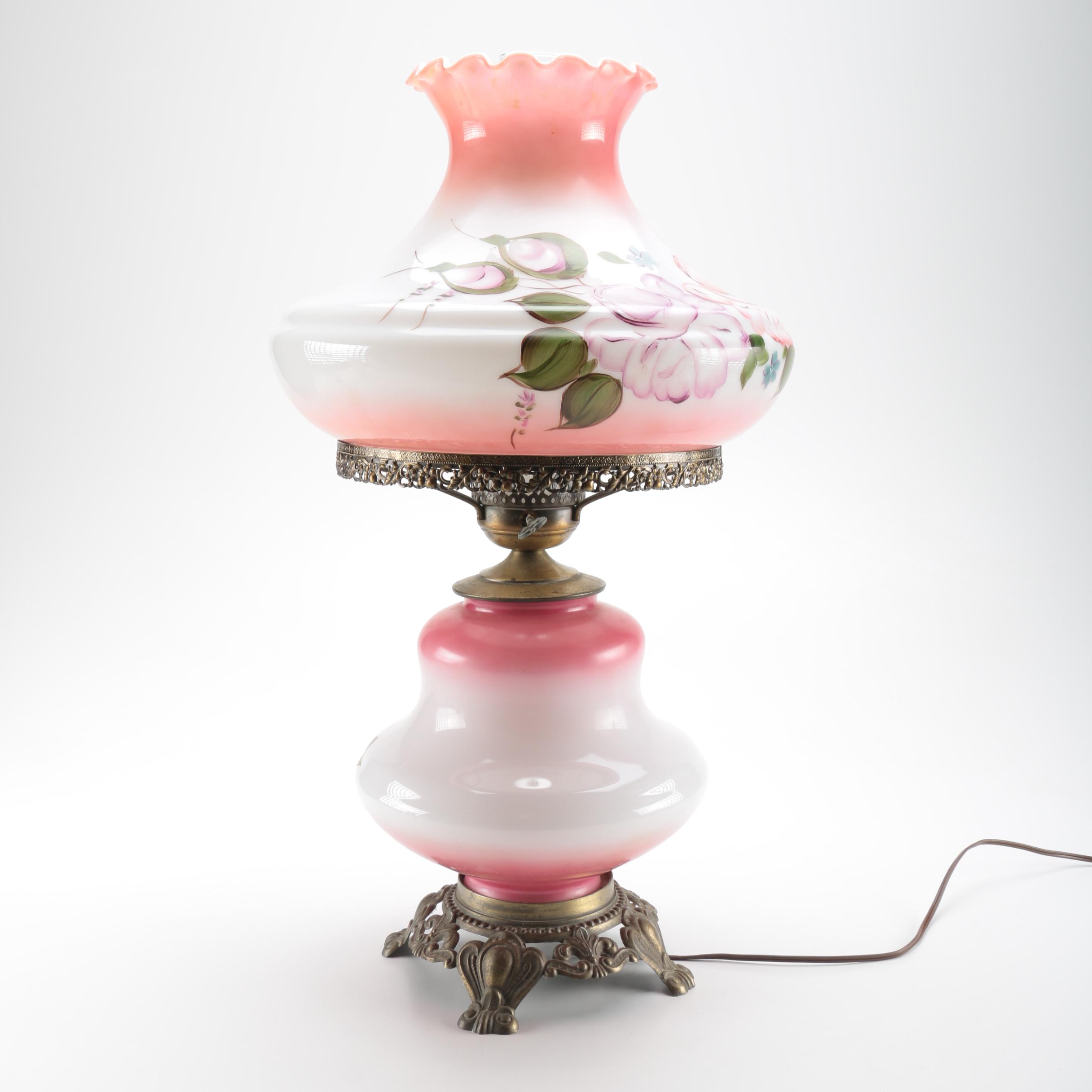 Vintage Pink Floral Glass Lamp