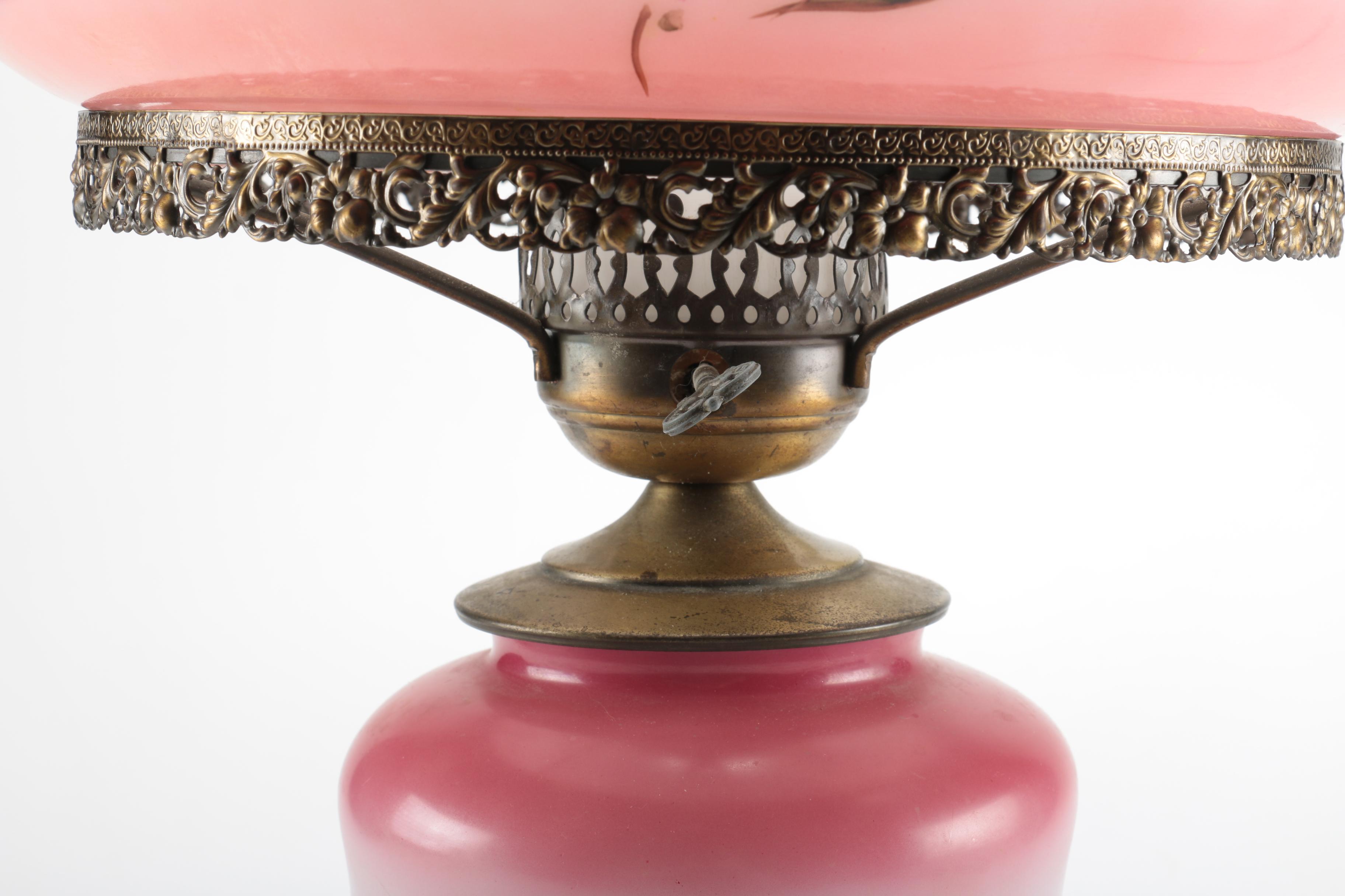 Vintage Pink Floral Glass Lamp