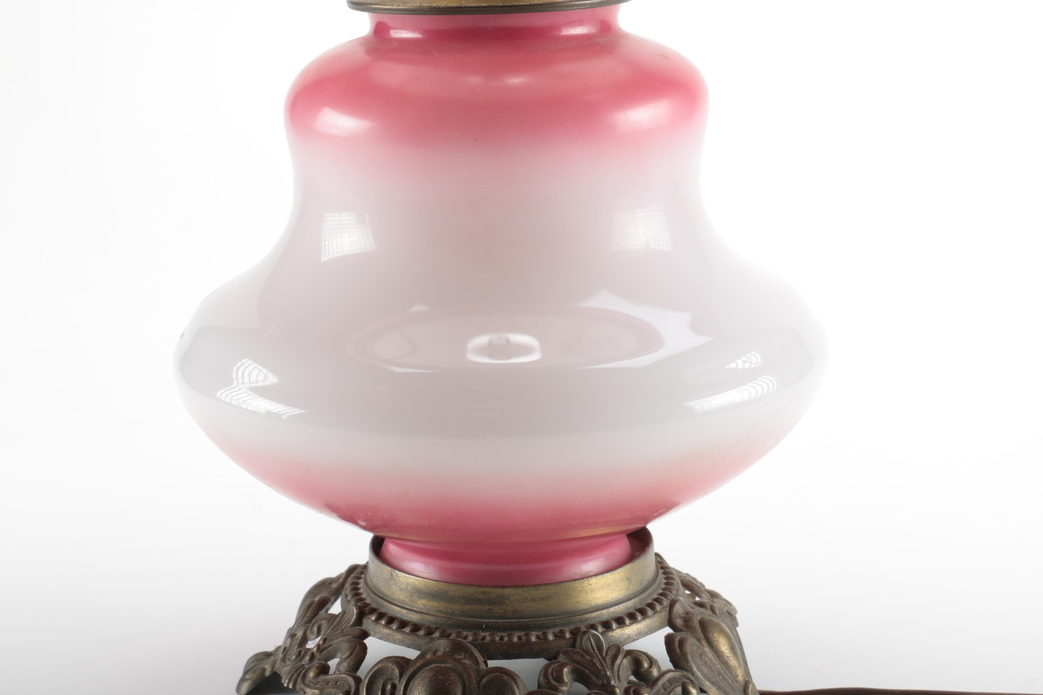 Vintage Pink Floral Glass Lamp
