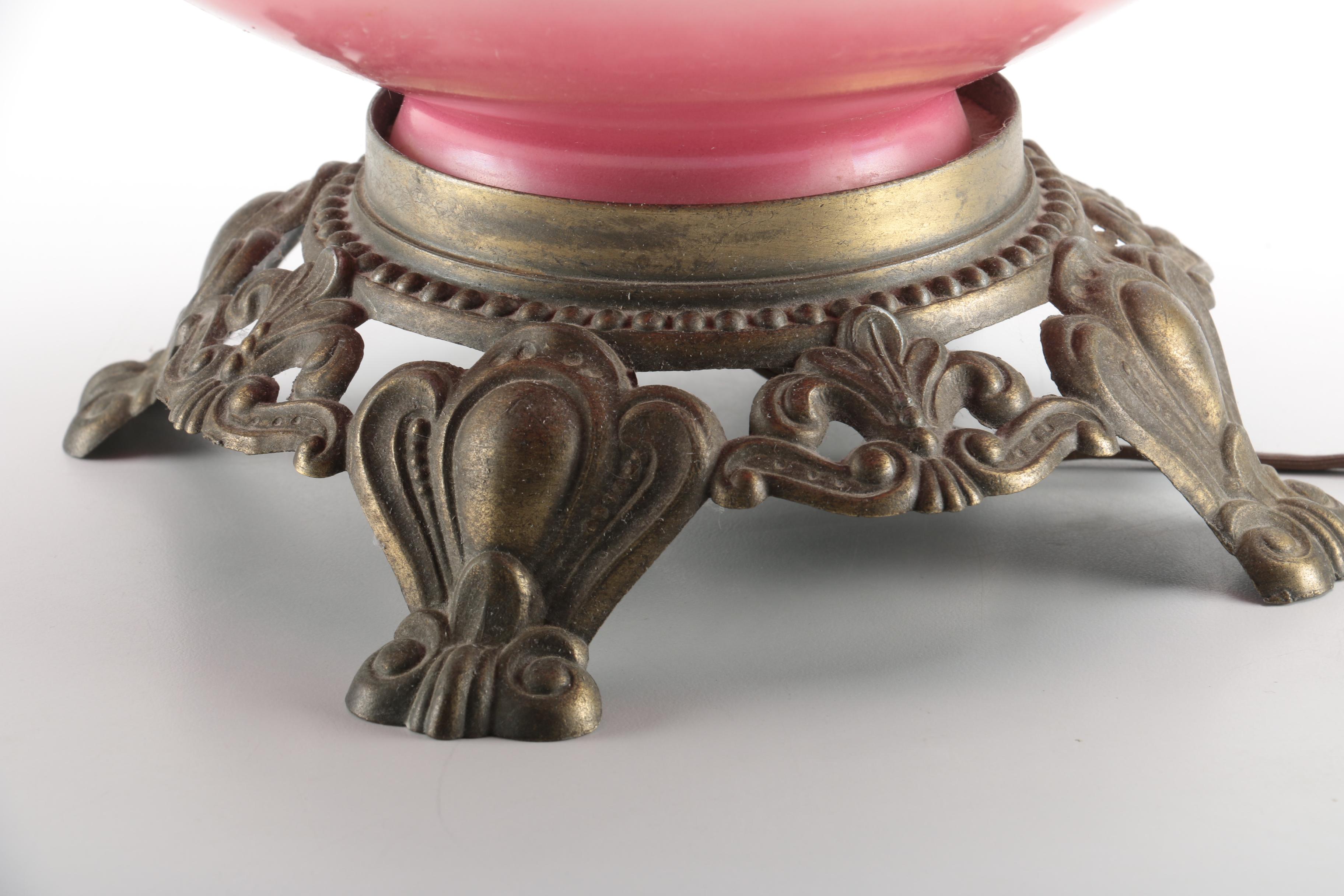 Vintage Pink Floral Glass Lamp