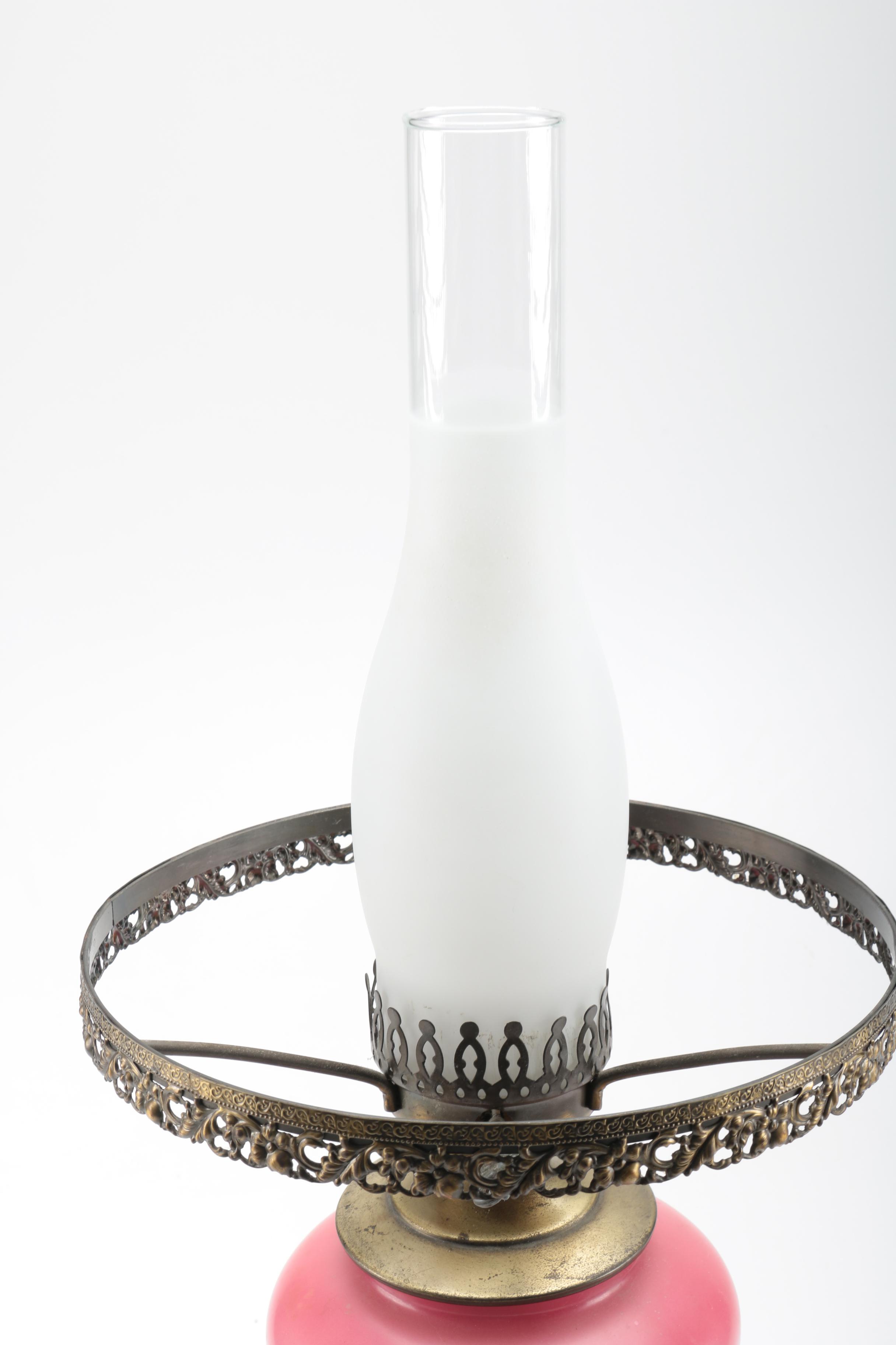 Vintage Pink Floral Glass Lamp