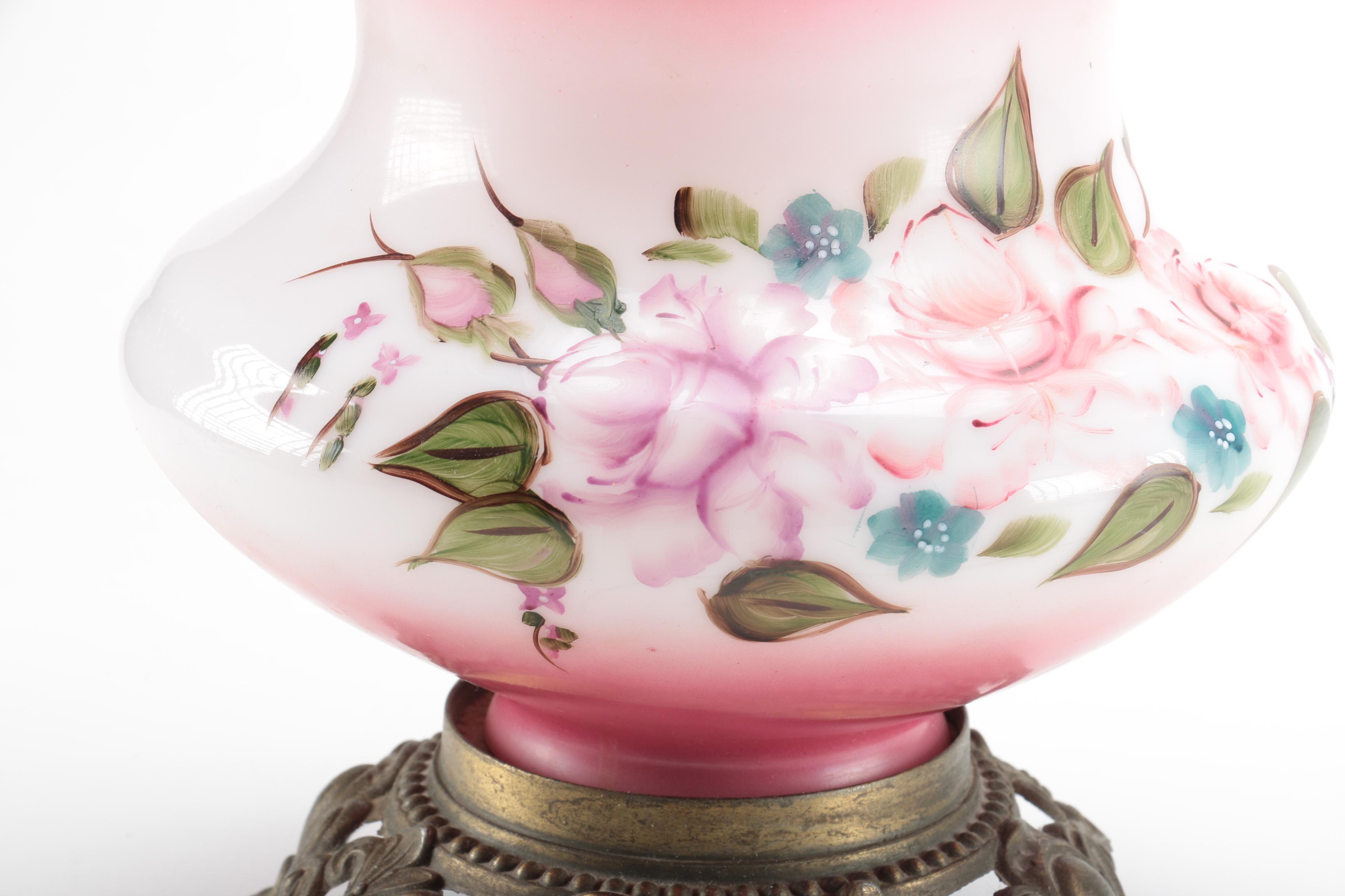 Vintage Pink Floral Glass Lamp