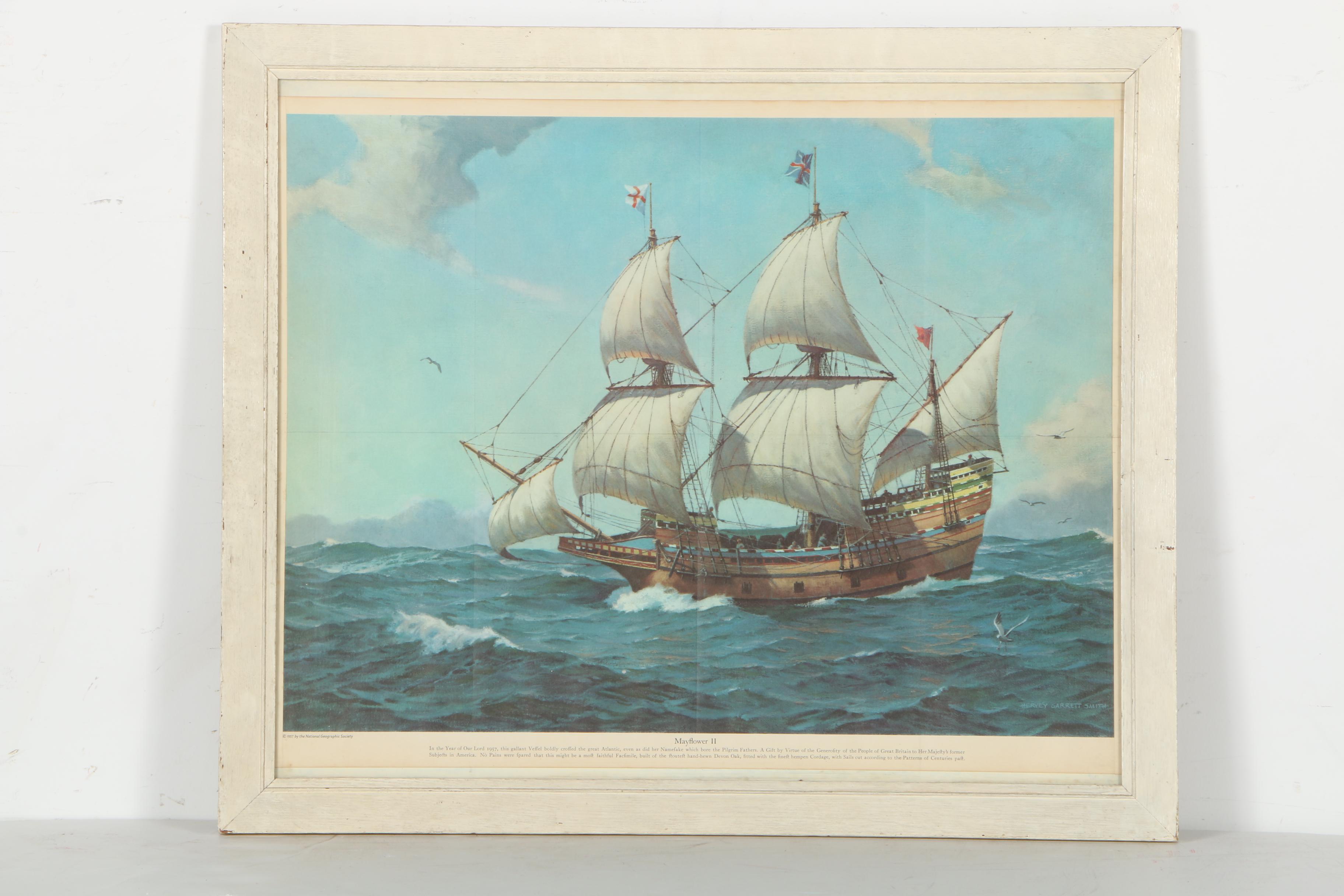 1957 Offset Lithograph Print after Harvey Garrett Smith "Mayflower II"