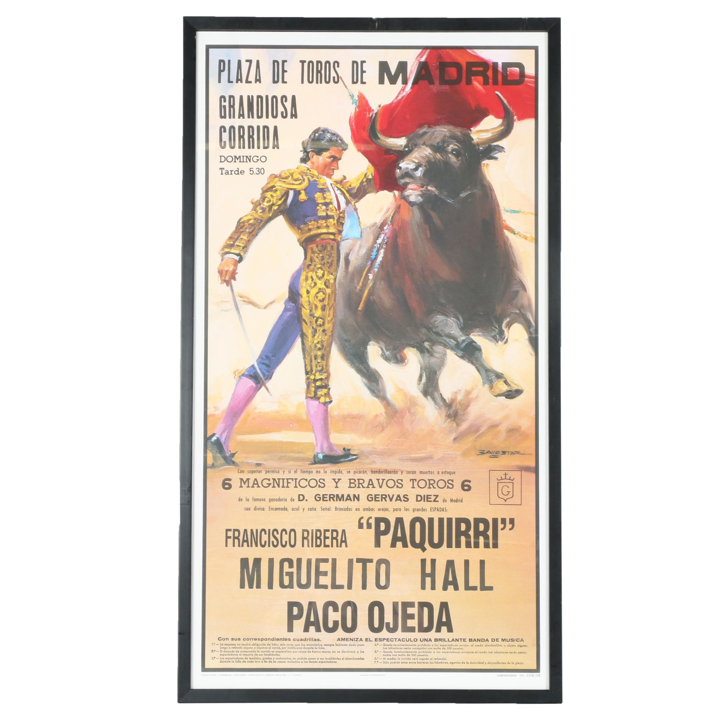 After Vicenç Badalona Ballestar Offset Lithograph "Paquirri" Bullfighting Poster