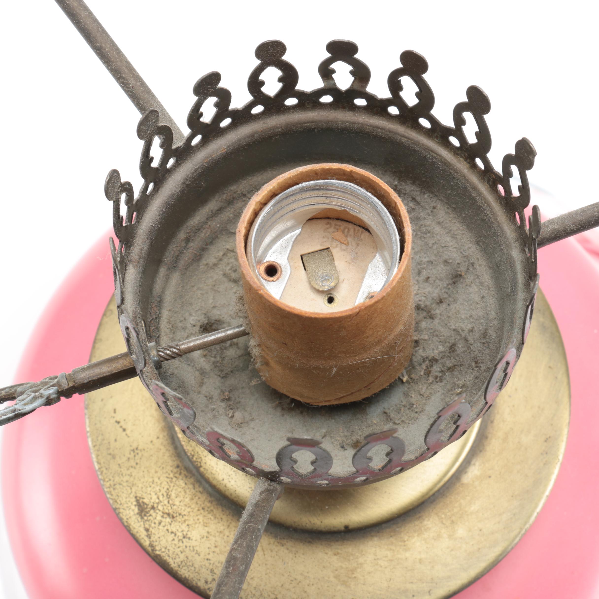 Vintage Pink Floral Glass Lamp