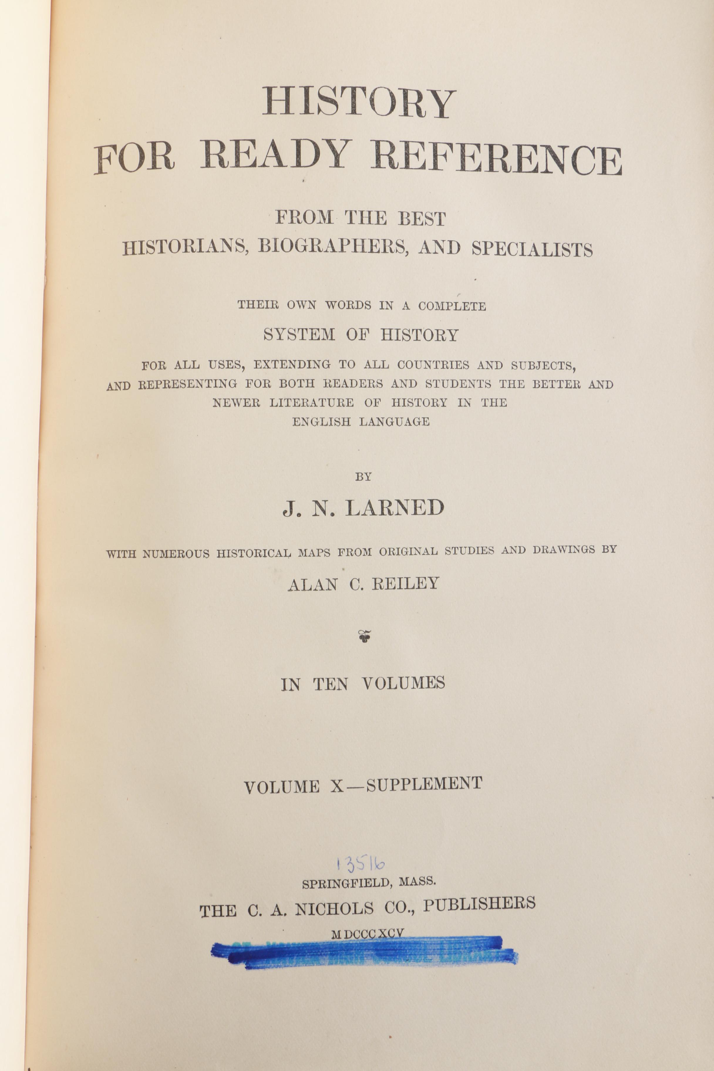 1895 Partial Set of Larned's "History For Ready Reference"