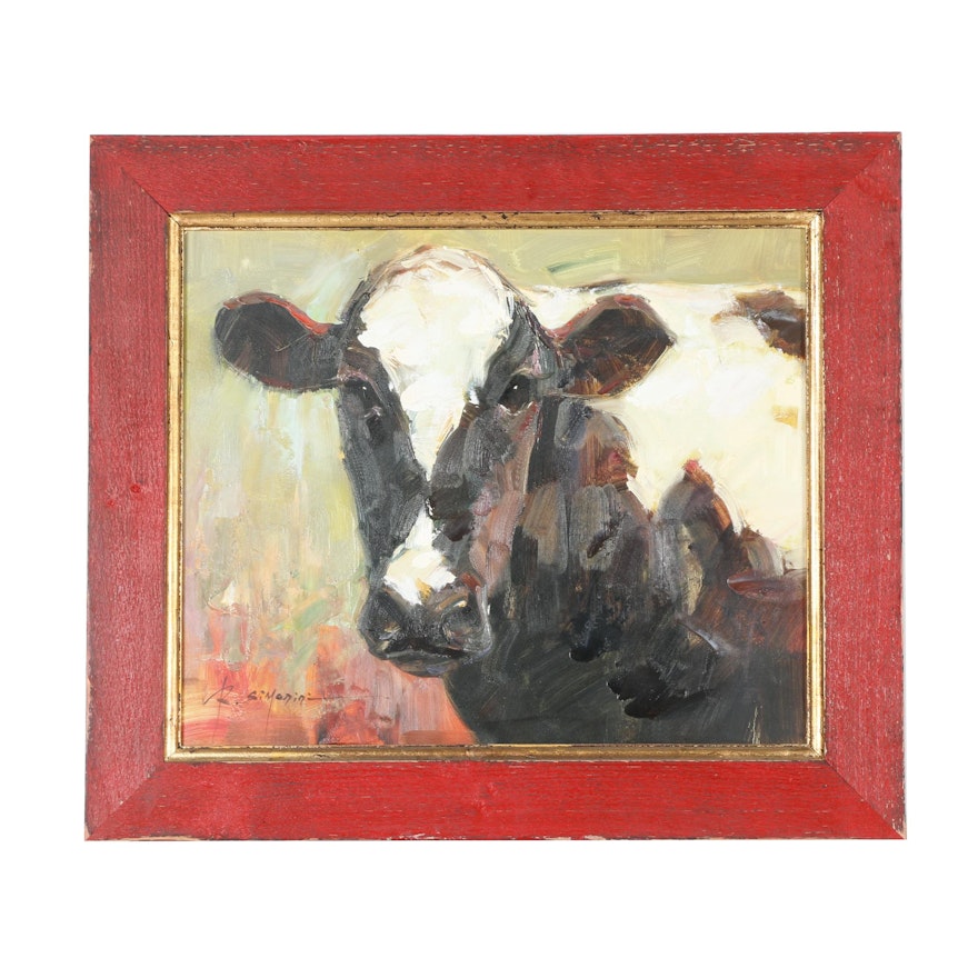 Ray Simonini Oil Painting on Canvas of a Cow