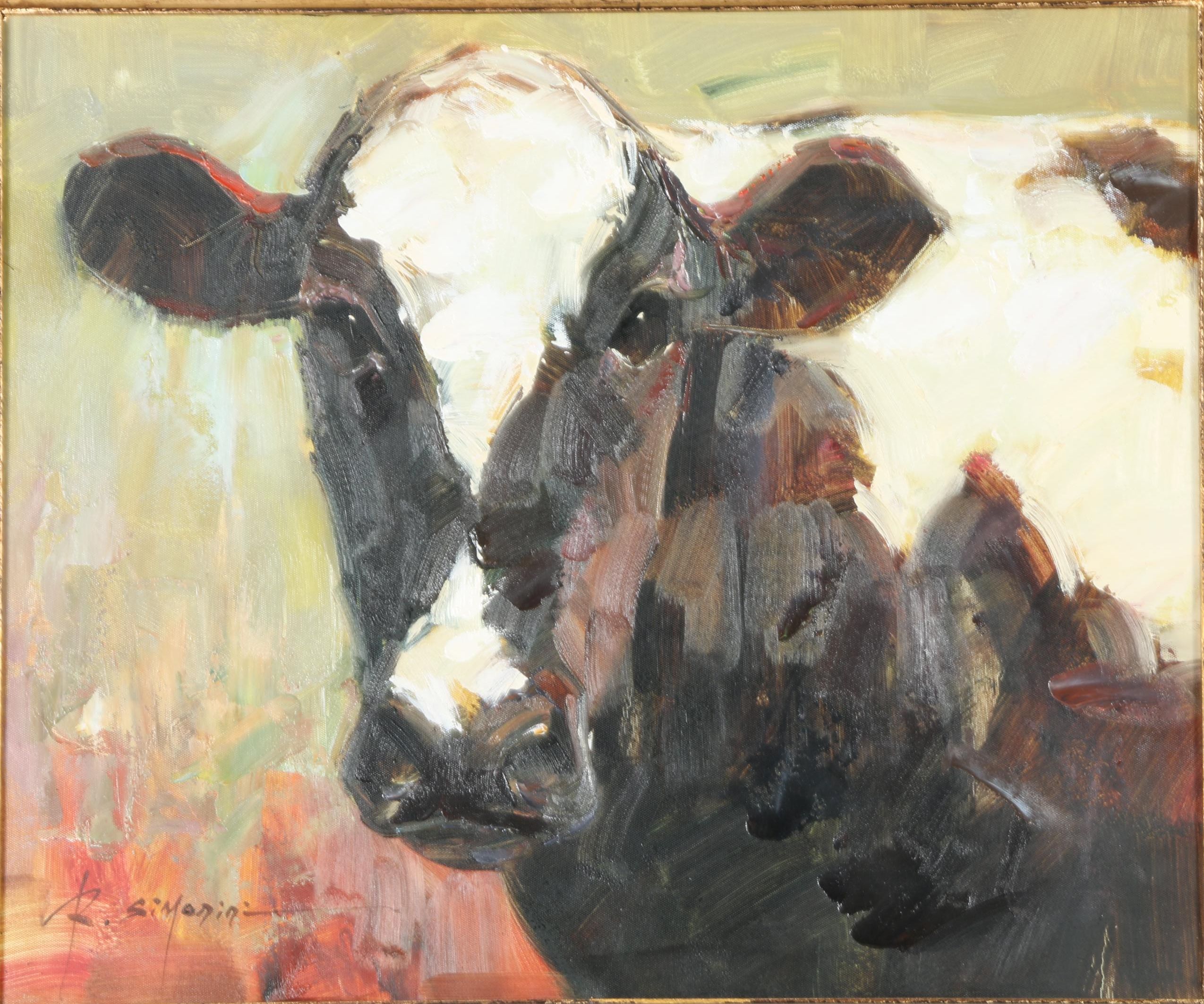 Ray Simonini Oil Painting on Canvas of a Cow
