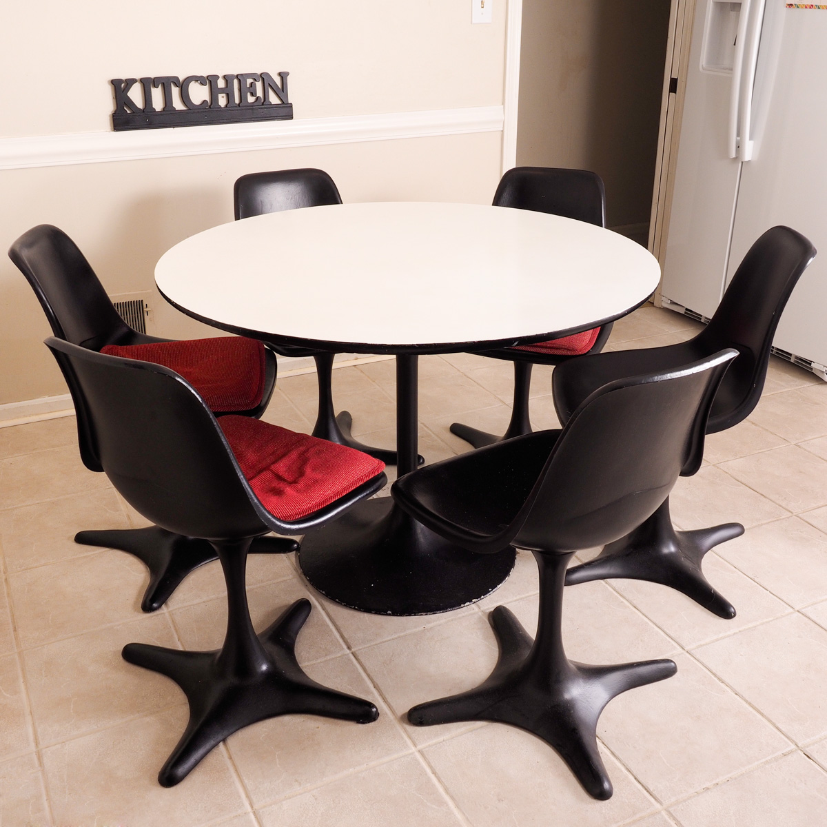 Mid Century Modern Style Tulip Table and Six Chairs