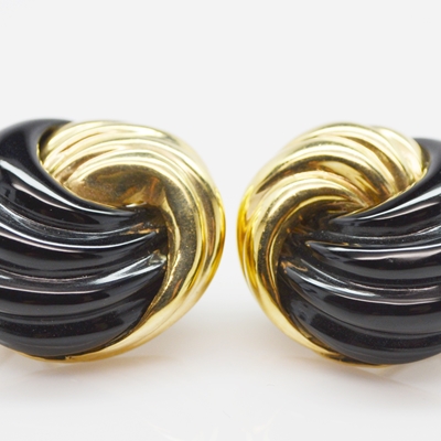 14K Yellow Gold Onyx Pierced Earrings