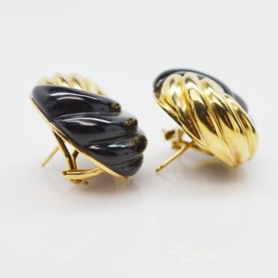 14K Yellow Gold Onyx Pierced Earrings