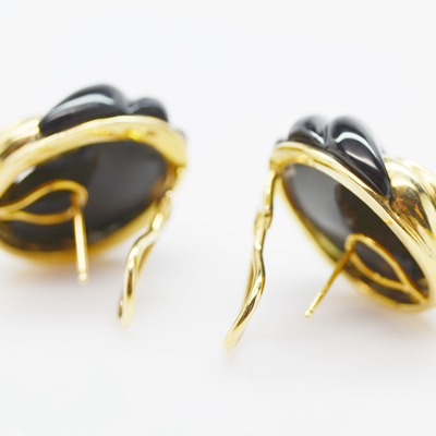 14K Yellow Gold Onyx Pierced Earrings
