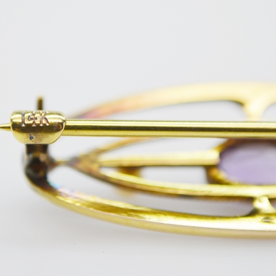 Victorian 14K Yellow Gold Amethyst and Cultured Pearl Brooch
