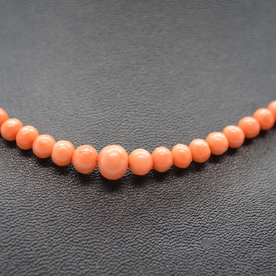 10K White Gold Clasp Graduated Coral Bead Necklace