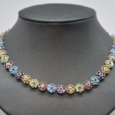 14K White Gold Gemstone Floral Necklace