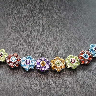 14K White Gold Gemstone Floral Necklace
