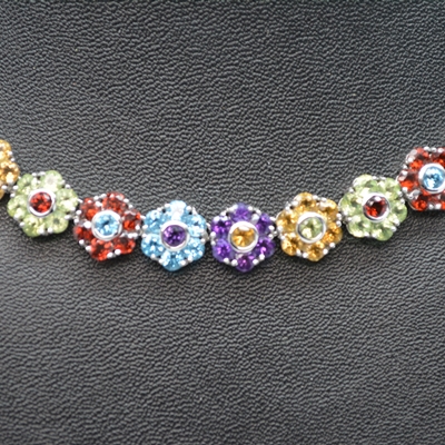 14K White Gold Gemstone Floral Necklace