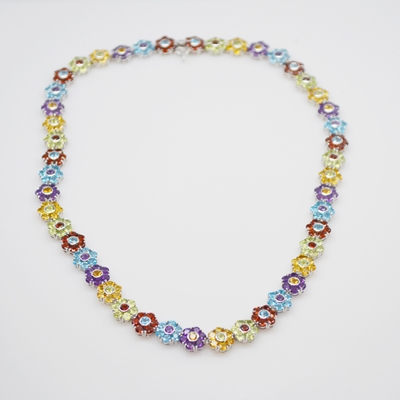 14K White Gold Gemstone Floral Necklace