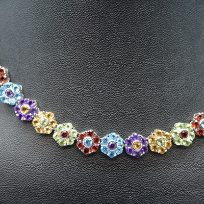 14K White Gold Gemstone Floral Necklace