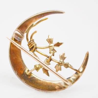 Victorian 10K Rose Gold Natural Pearl Crescent Brooch