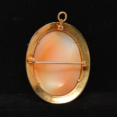 Victorian 10K Yellow Gold Shell Cameo Brooch/Pendant