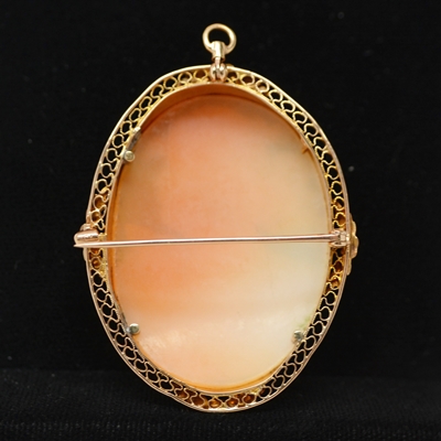 Antique 10K Yellow Gold Shell Cameo Brooch Pendant