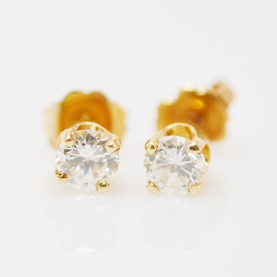 14K Yellow Gold Diamond Stud Pierced Earrings