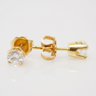 14K Yellow Gold Diamond Stud Pierced Earrings