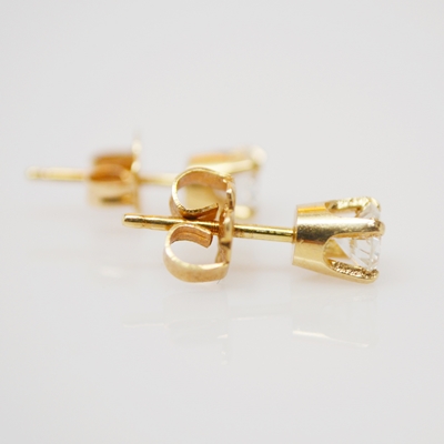 14K Yellow Gold Diamond Stud Pierced Earrings