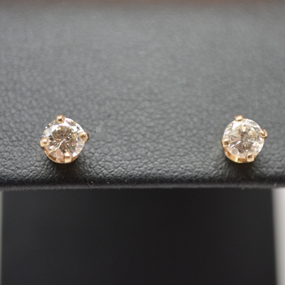 14K Yellow Gold Diamond Stud Pierced Earrings