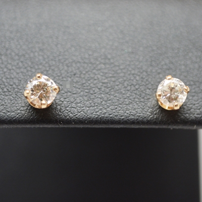 14K Yellow Gold Diamond Stud Pierced Earrings