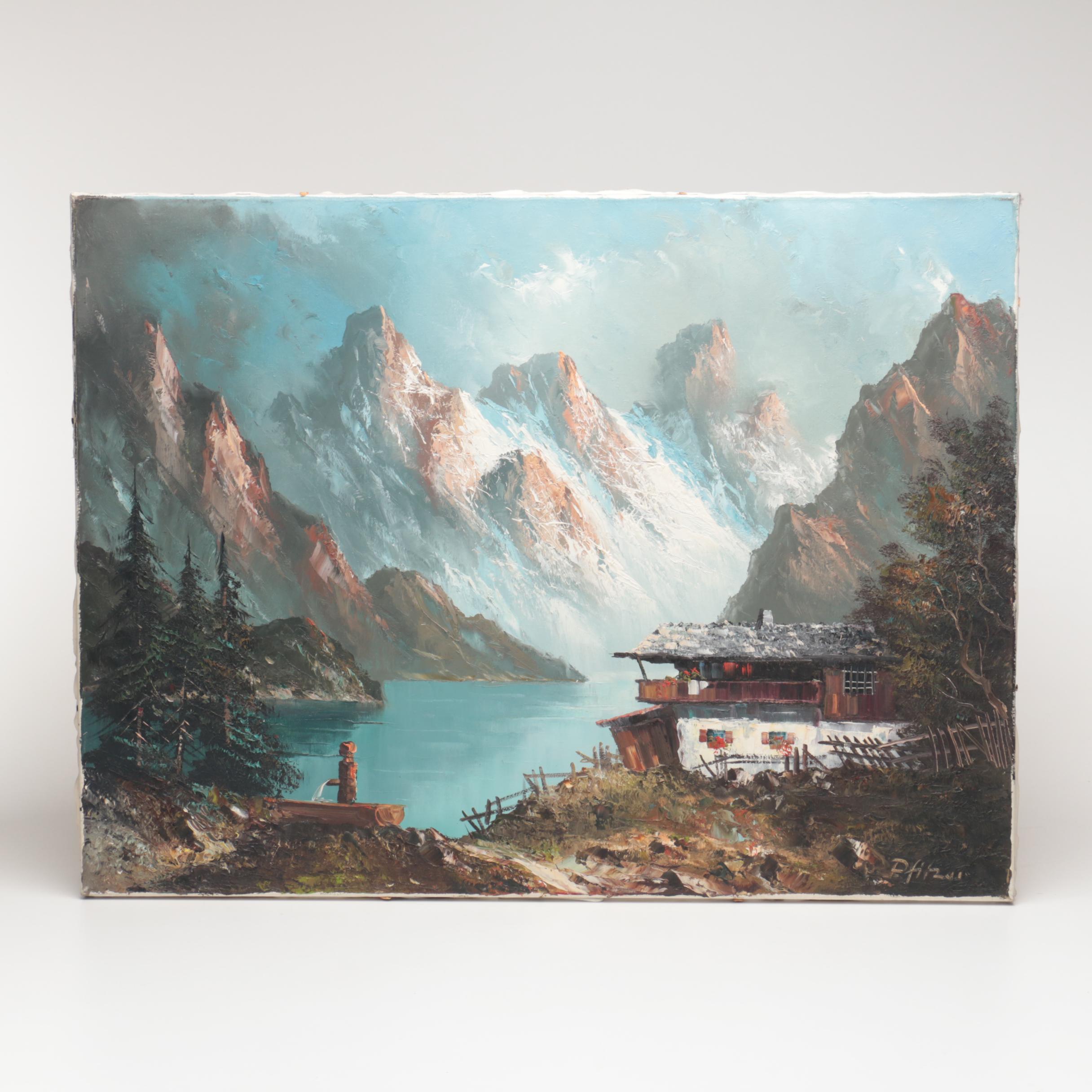 Pfitzer Oil Painting on Canvas of Mountainscape