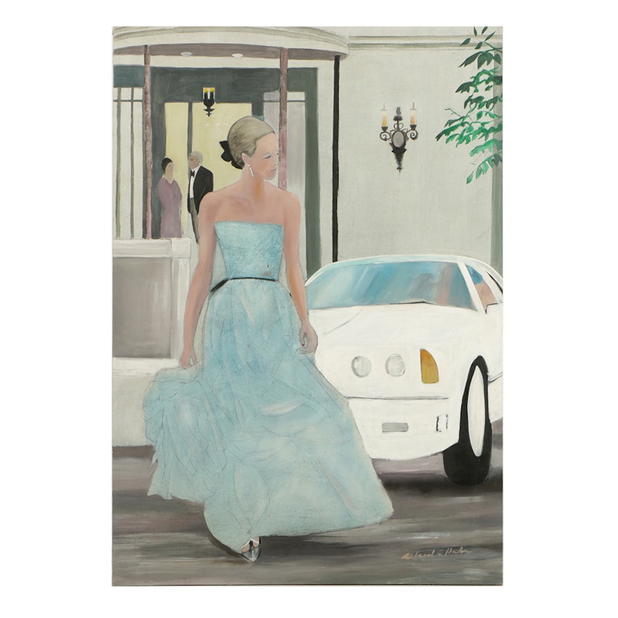 Alfred G. Huber Mixed Media on Canvas Girl and a Sports Car