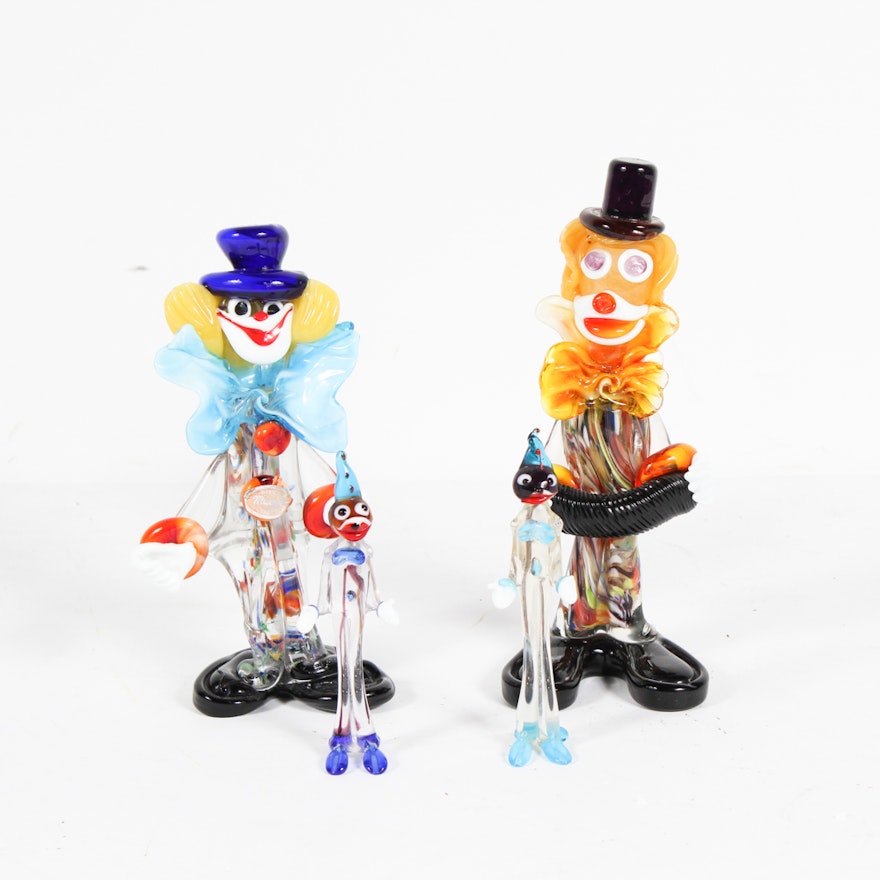 Murano Art Glass Clown Figurines