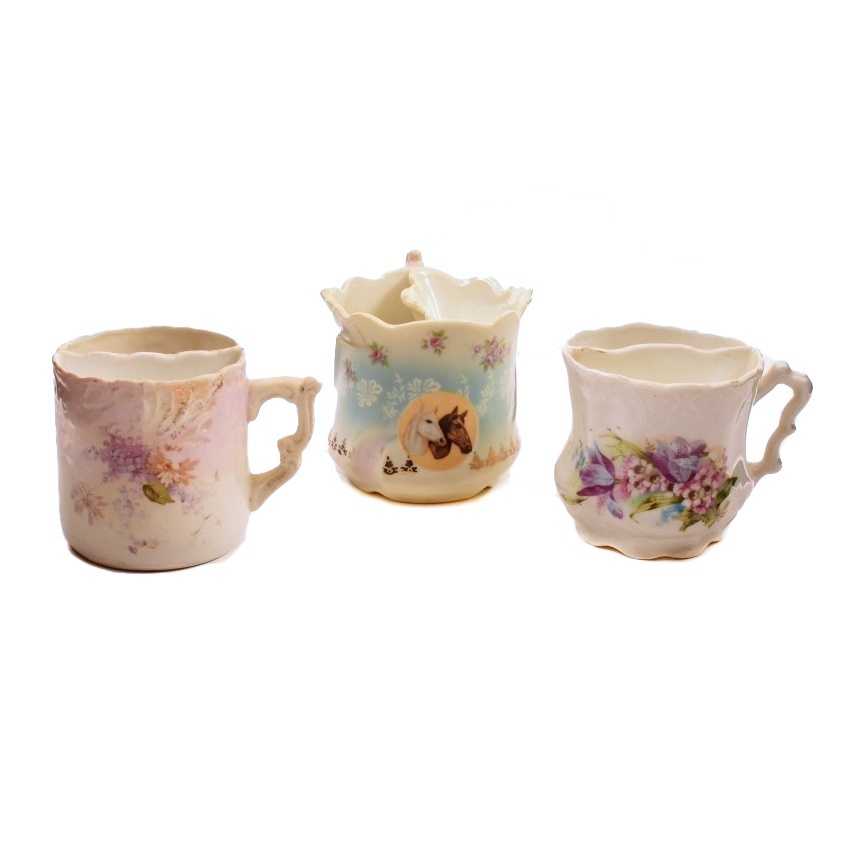 Three Victorian Porcelain Shaving Mugs