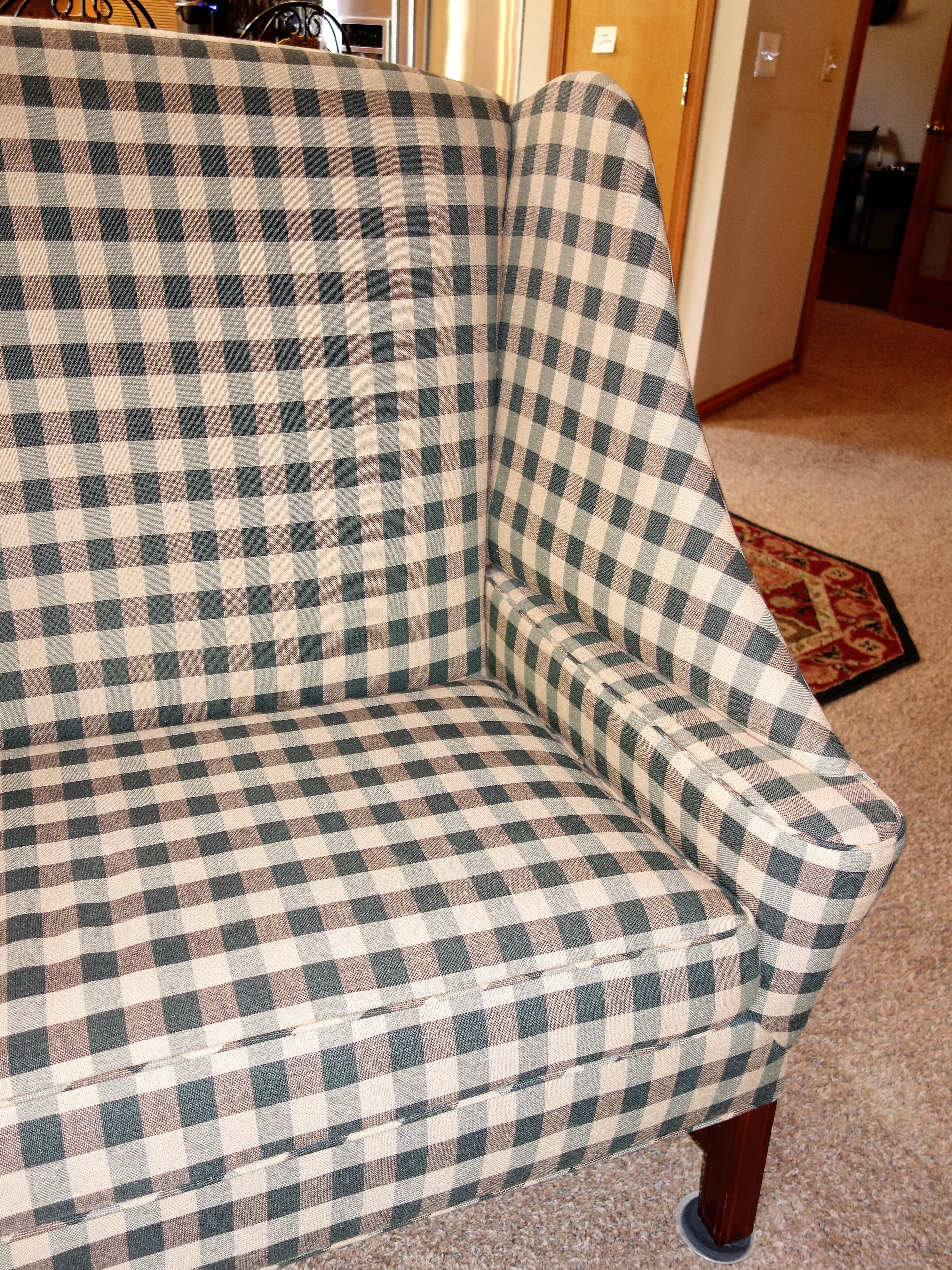 Johnston Benchworks Green Plaid Wingback Settee