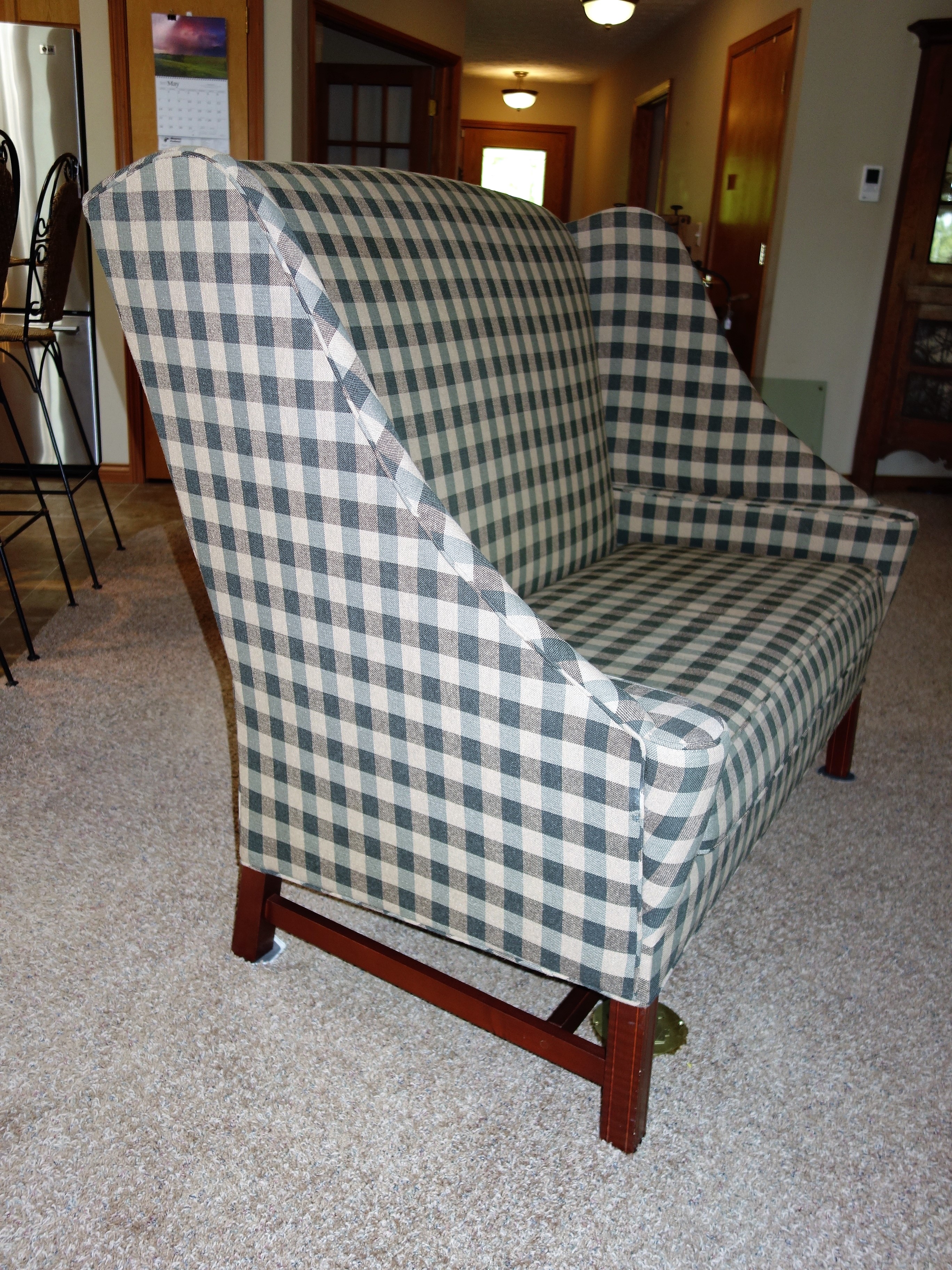 Johnston Benchworks Green Plaid Wingback Settee