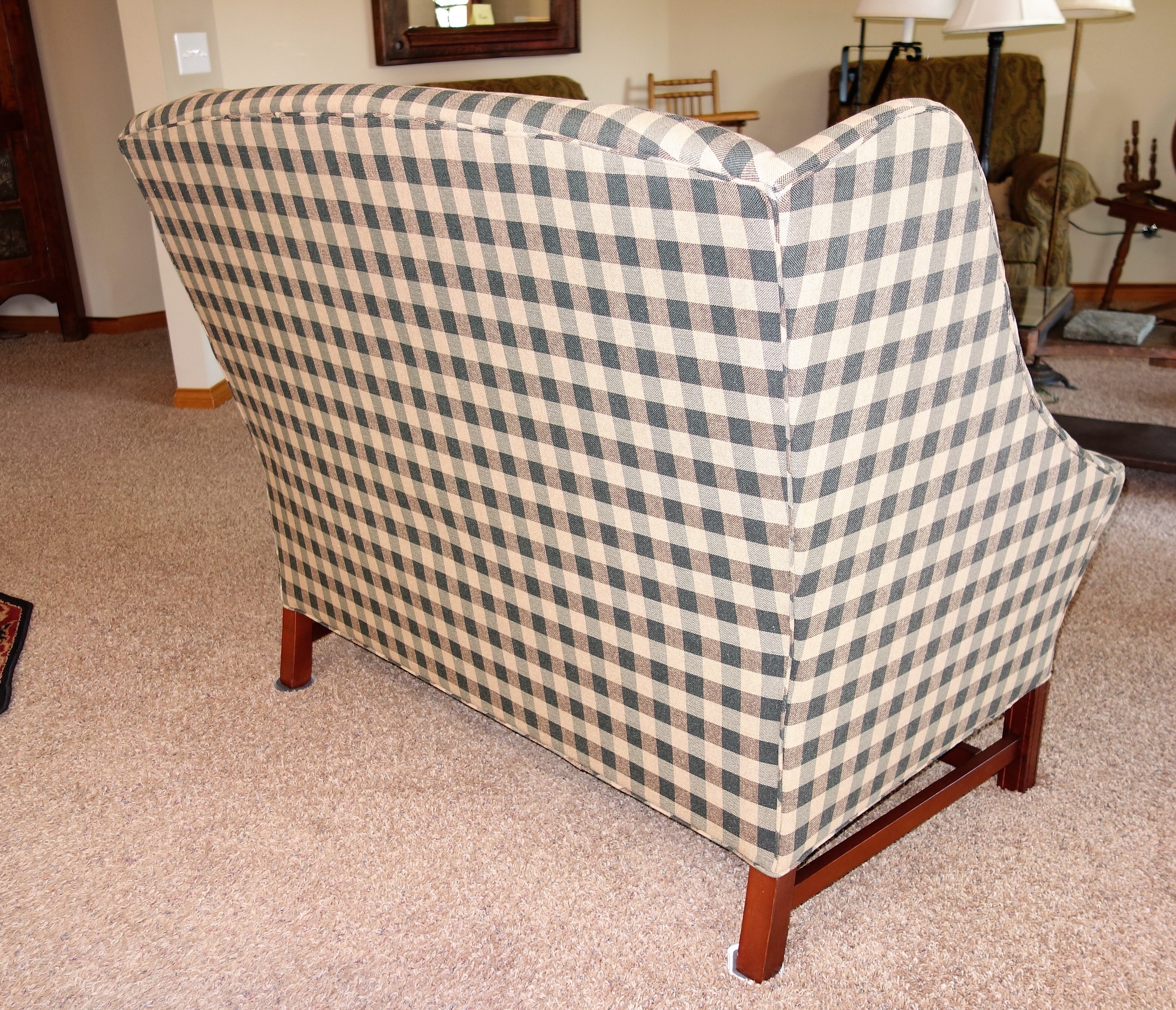 Johnston Benchworks Green Plaid Wingback Settee