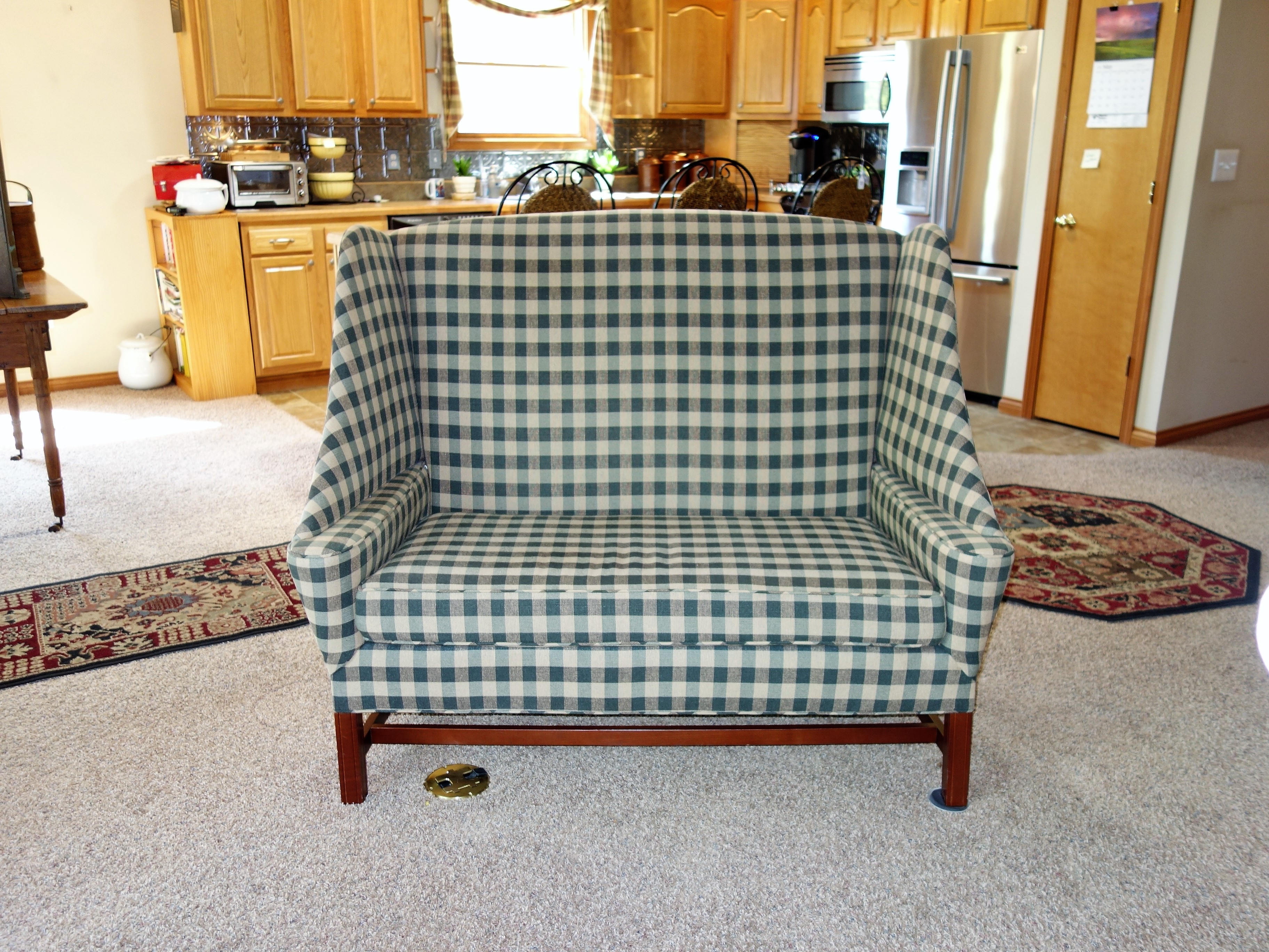 Johnston Benchworks Green Plaid Wingback Settee