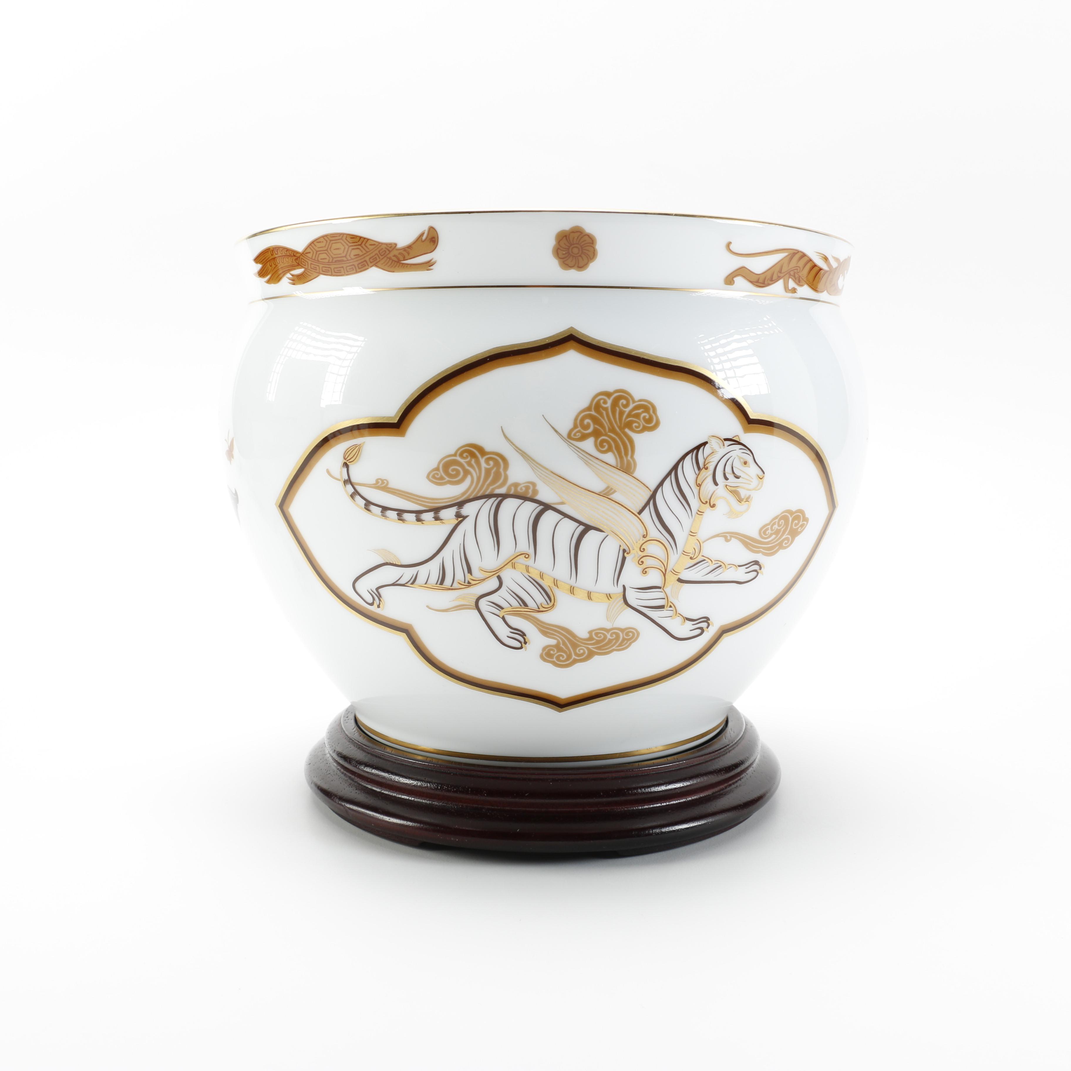 Vintage Japanese Okura Porcelain Decorative Bowls With Phoenix and Tiger Designs