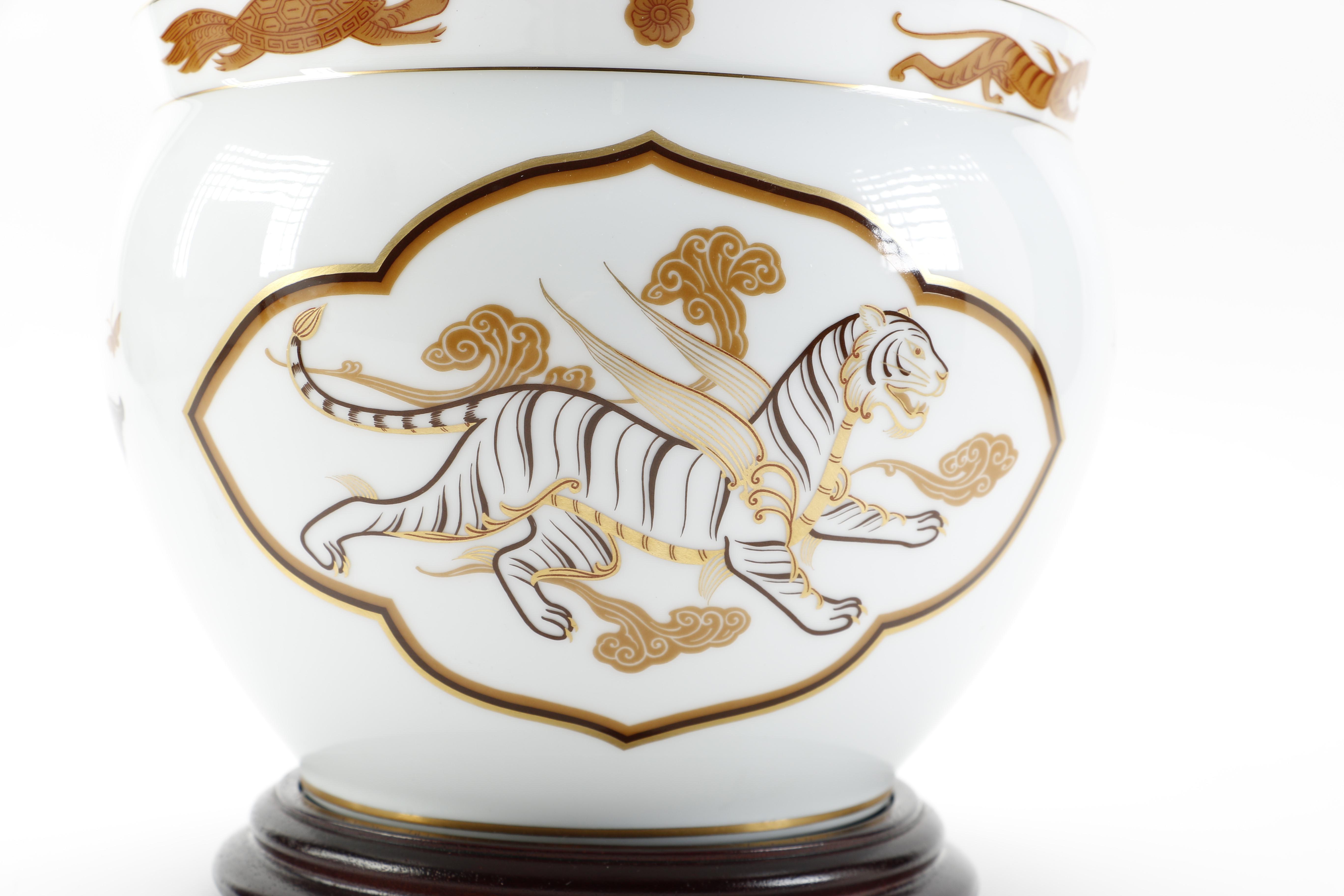 Vintage Japanese Okura Porcelain Decorative Bowls With Phoenix and Tiger Designs