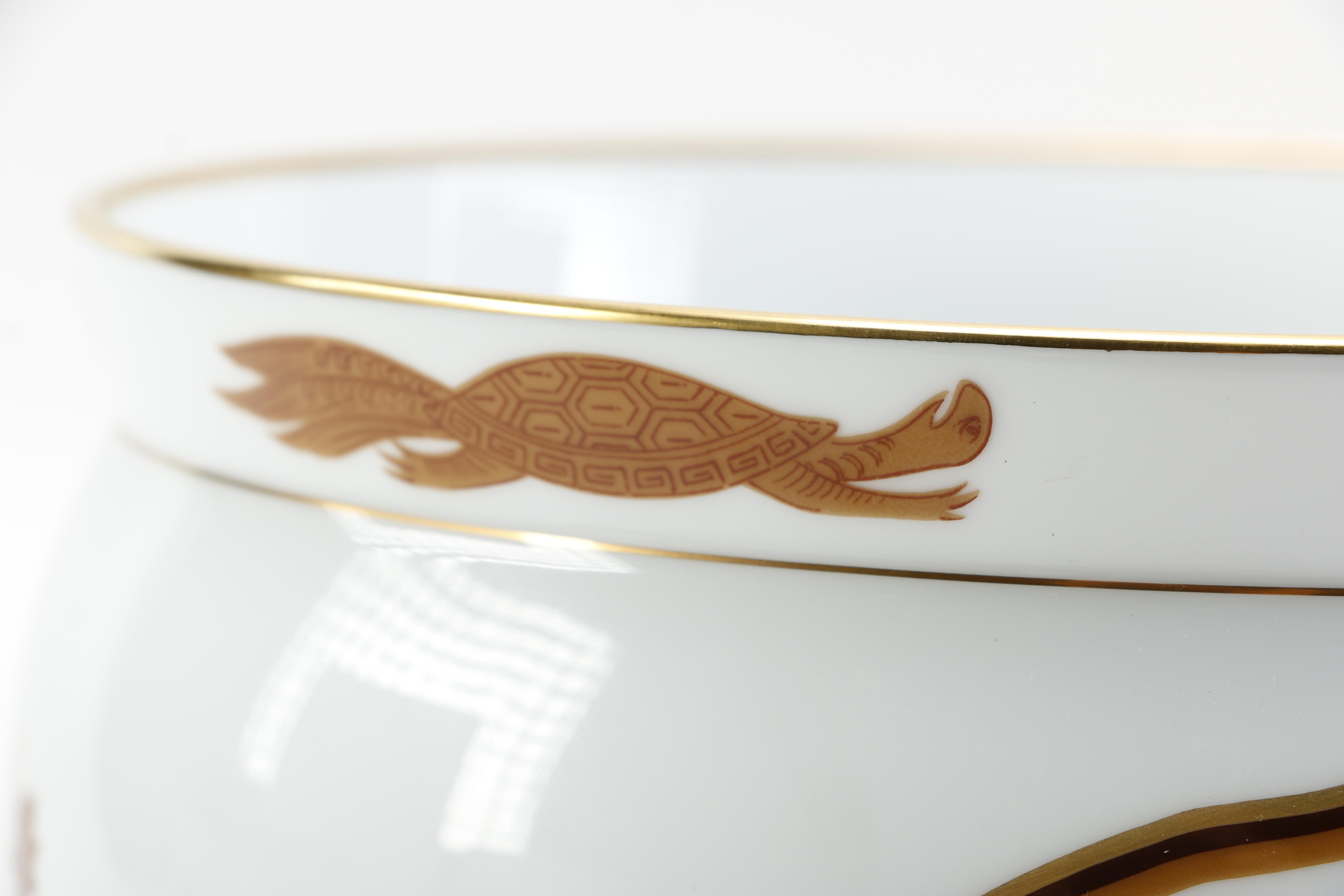 Vintage Japanese Okura Porcelain Decorative Bowls With Phoenix and Tiger Designs