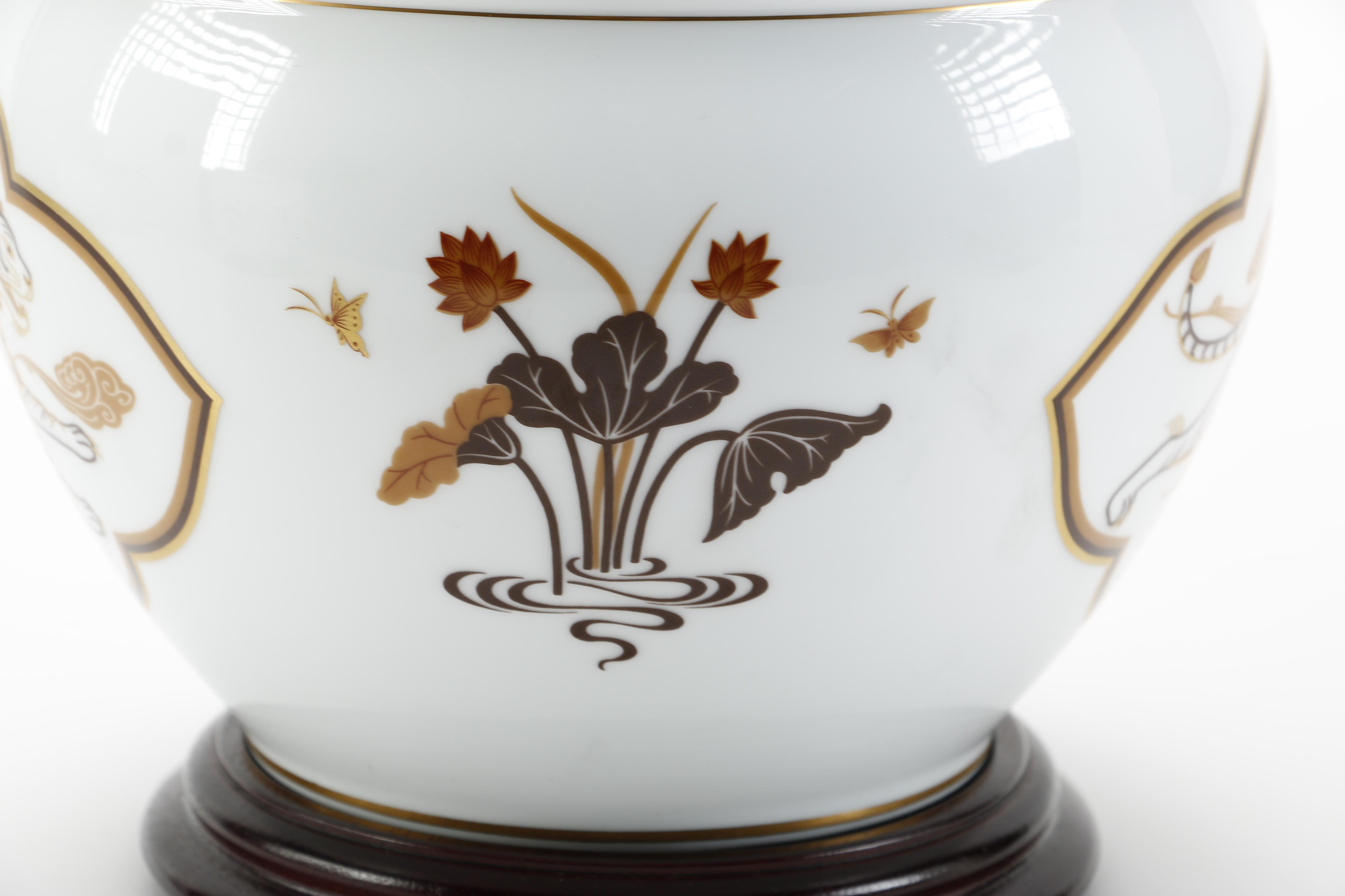 Vintage Japanese Okura Porcelain Decorative Bowls With Phoenix and Tiger Designs