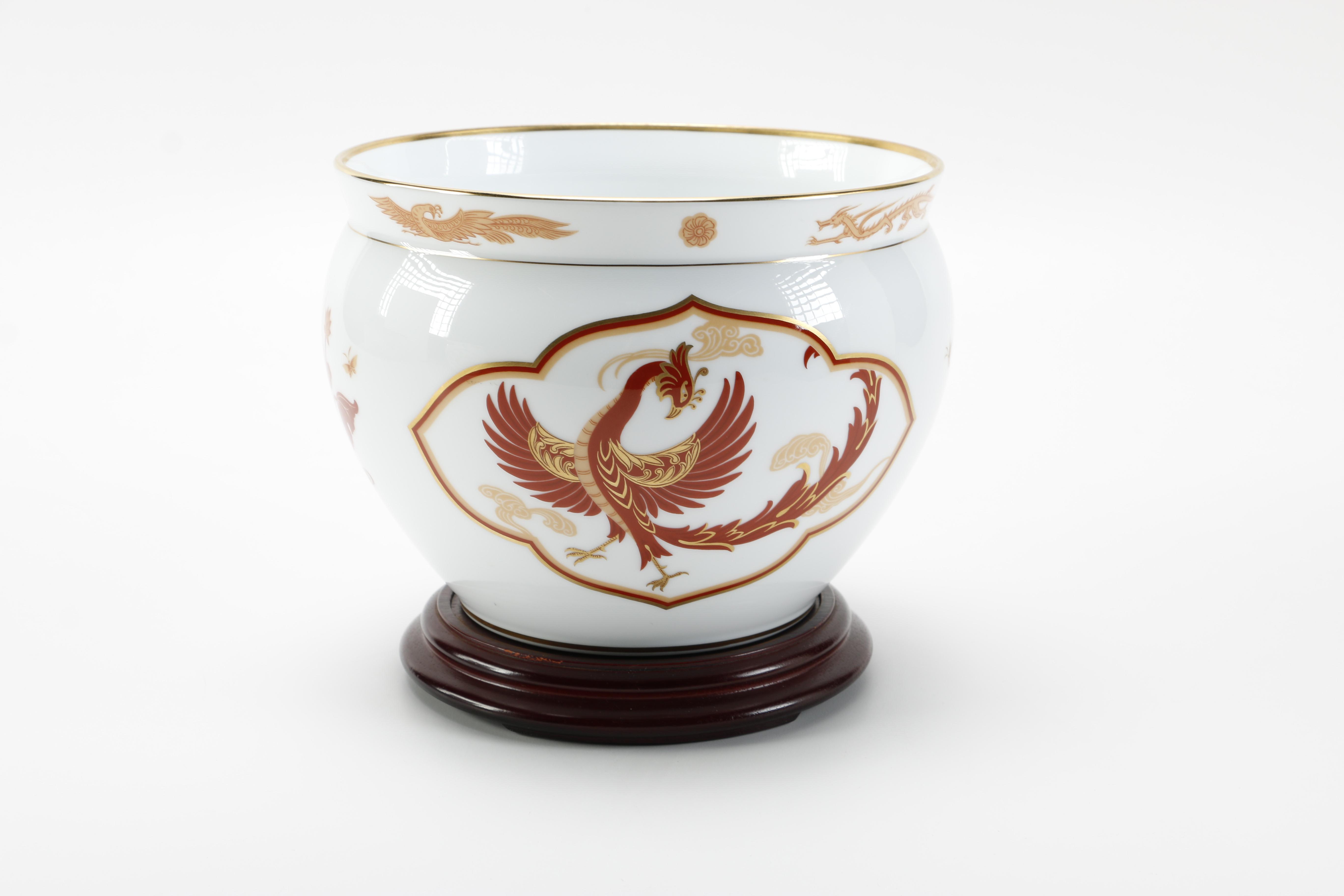Vintage Japanese Okura Porcelain Decorative Bowls With Phoenix and Tiger Designs