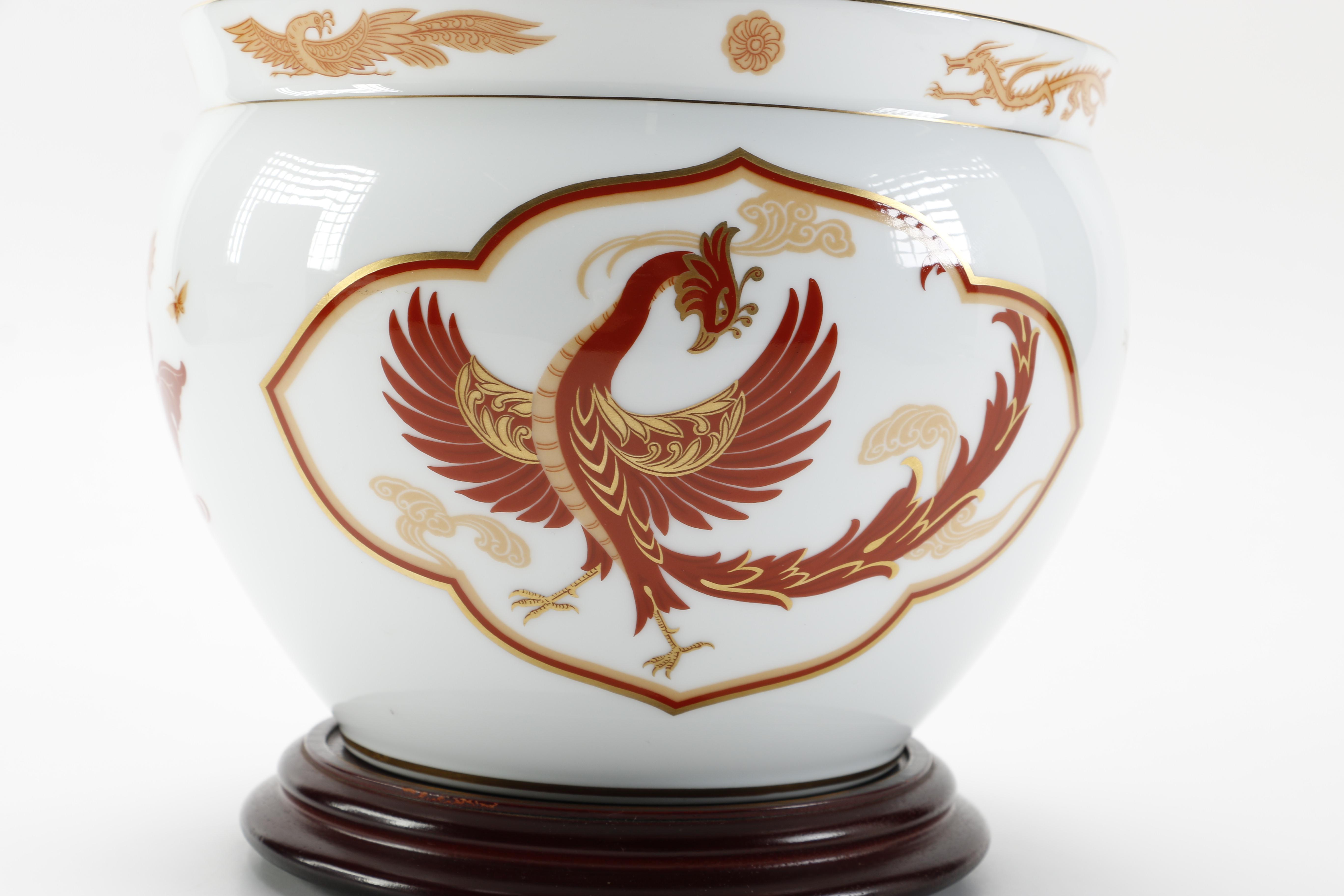 Vintage Japanese Okura Porcelain Decorative Bowls With Phoenix and Tiger Designs