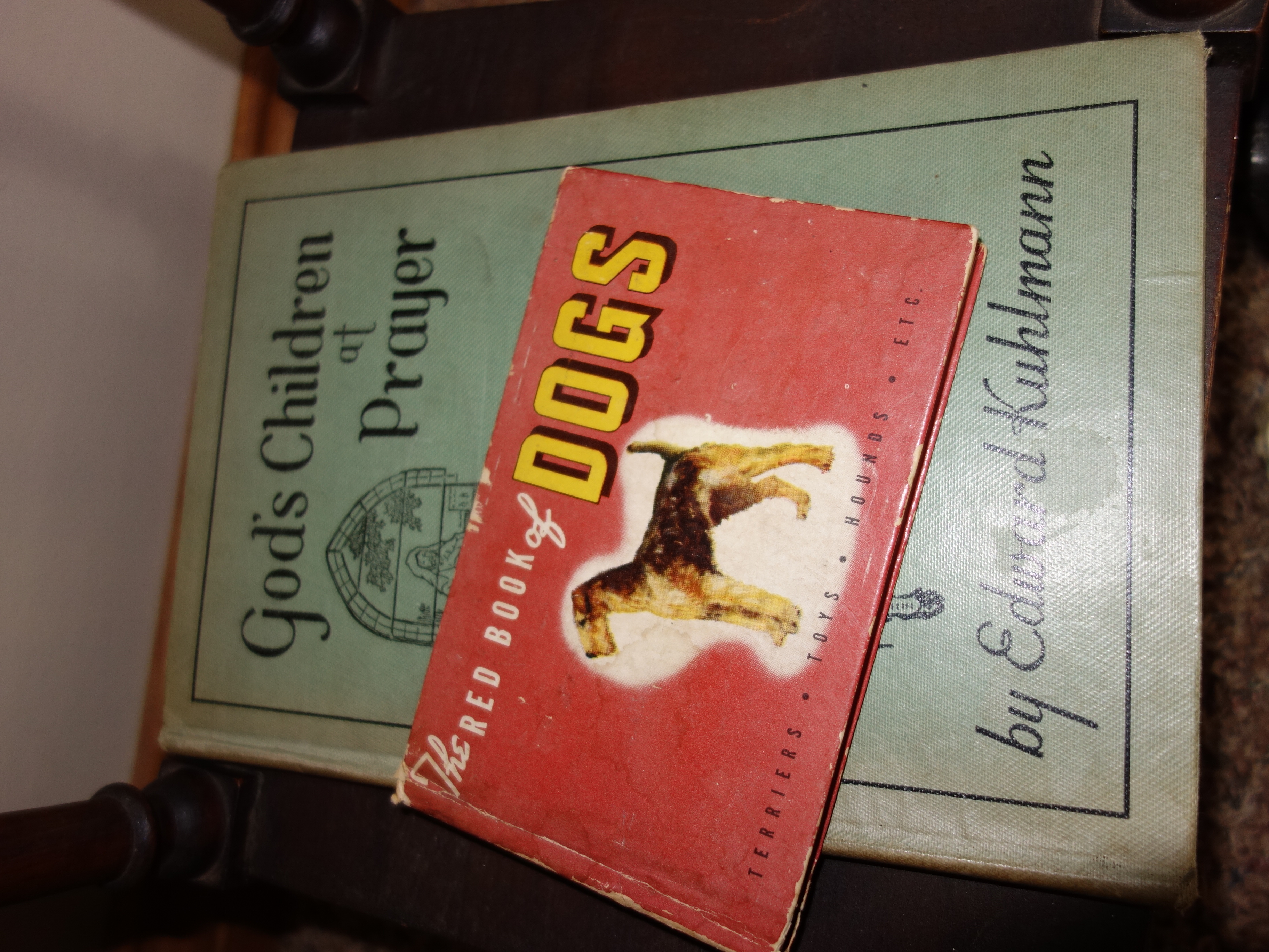 Child's Antique Wicker Rocker, Table, Footstool, Books and Bear