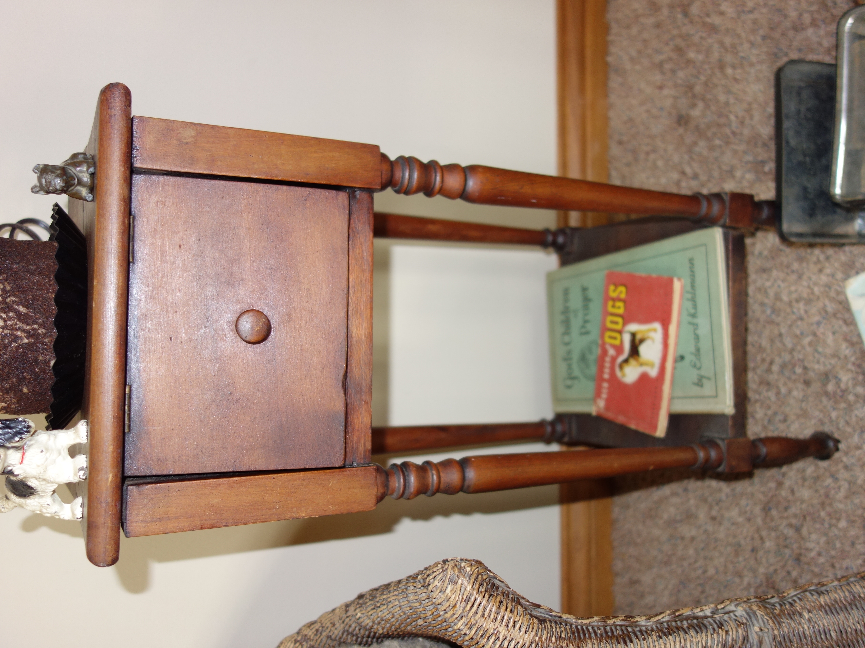 Child's Antique Wicker Rocker, Table, Footstool, Books and Bear