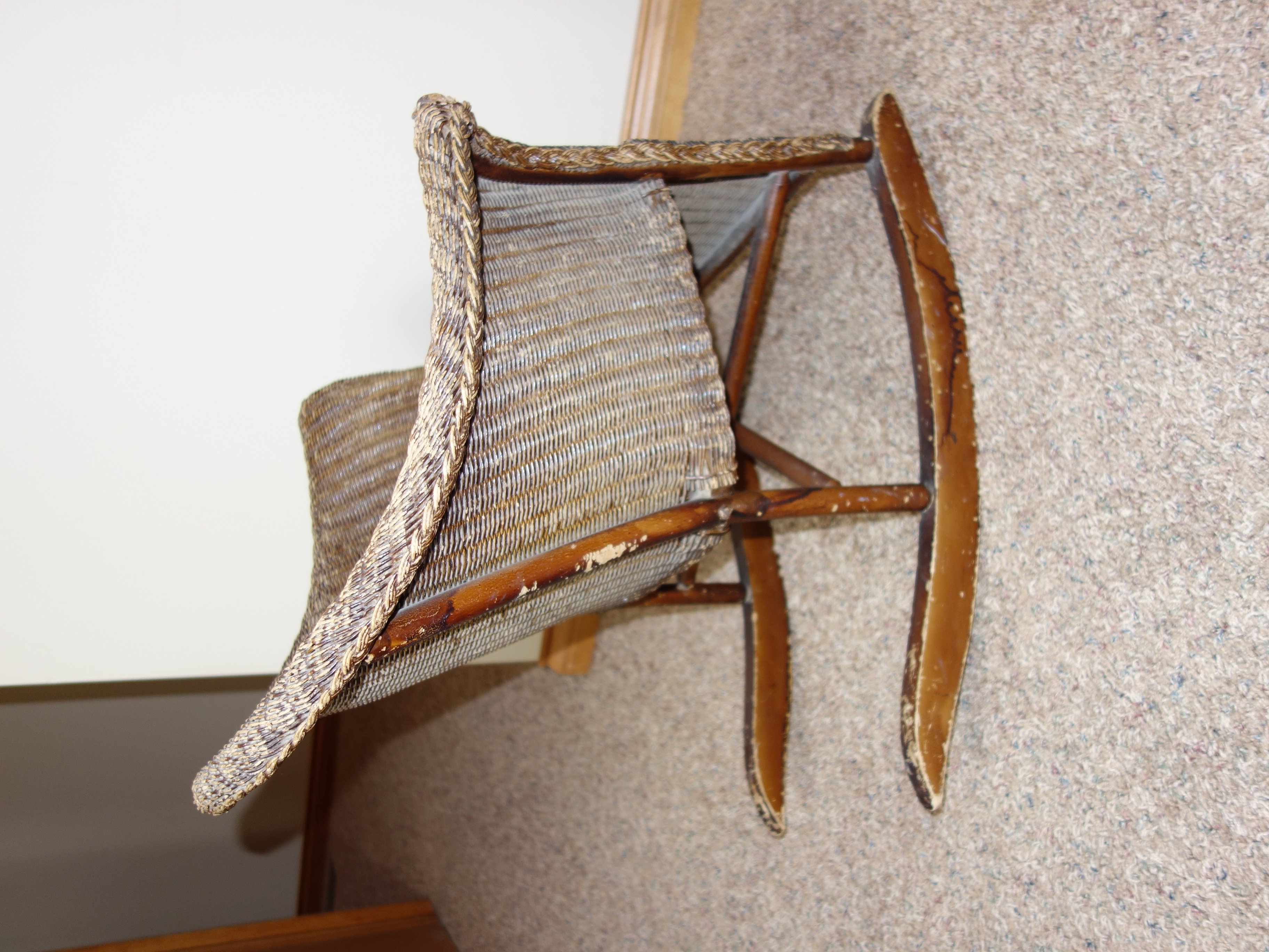 Child's Antique Wicker Rocker, Table, Footstool, Books and Bear