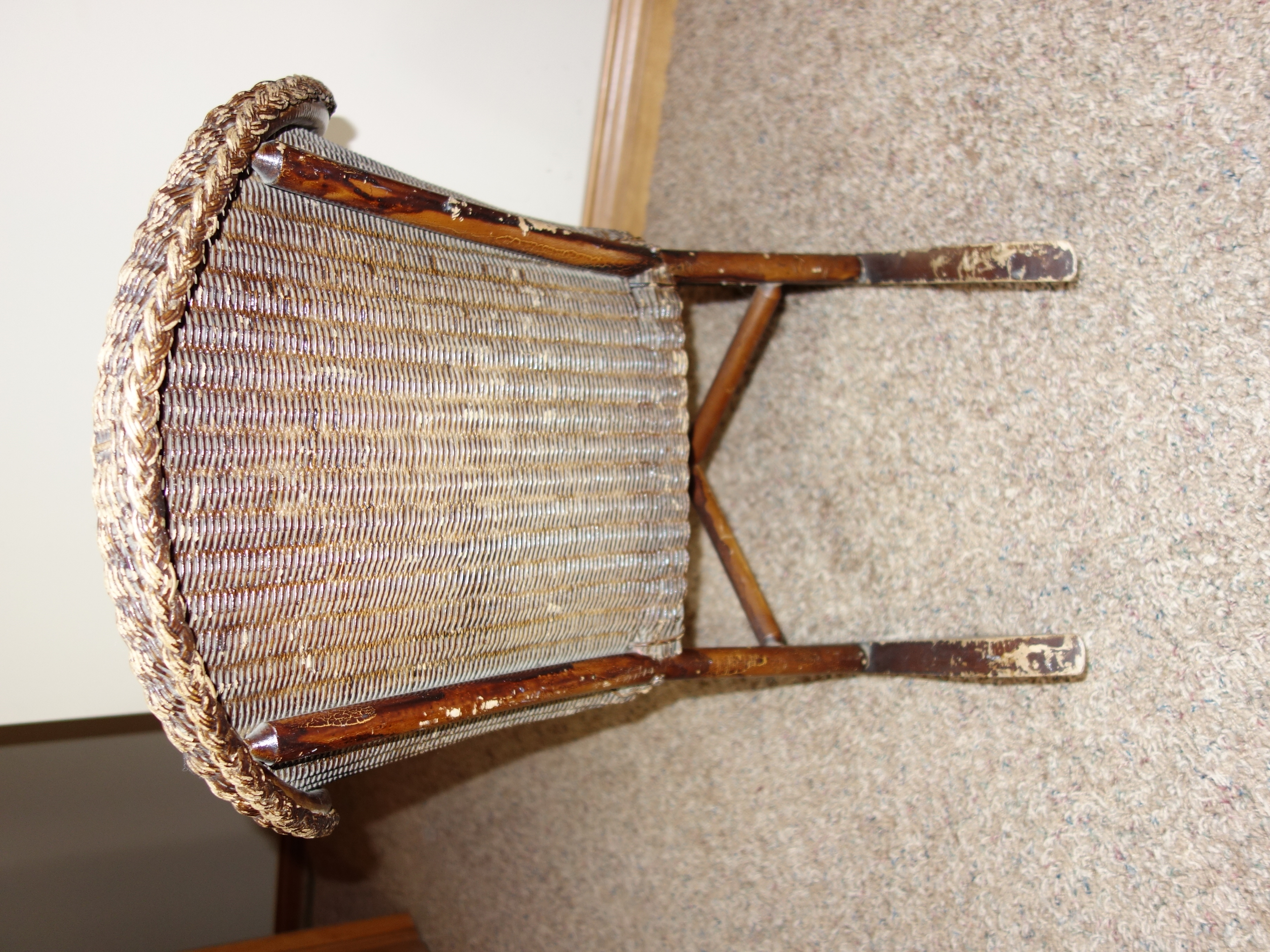 Child's Antique Wicker Rocker, Table, Footstool, Books and Bear
