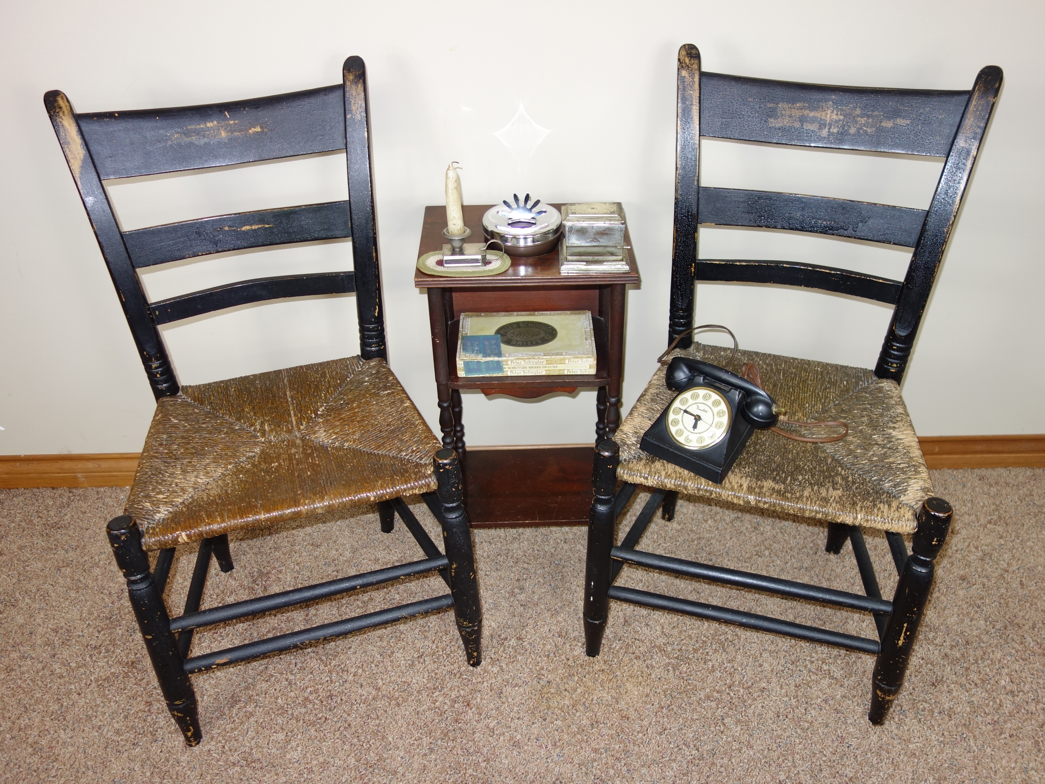 Antique Side Chairs and Smoking Stand